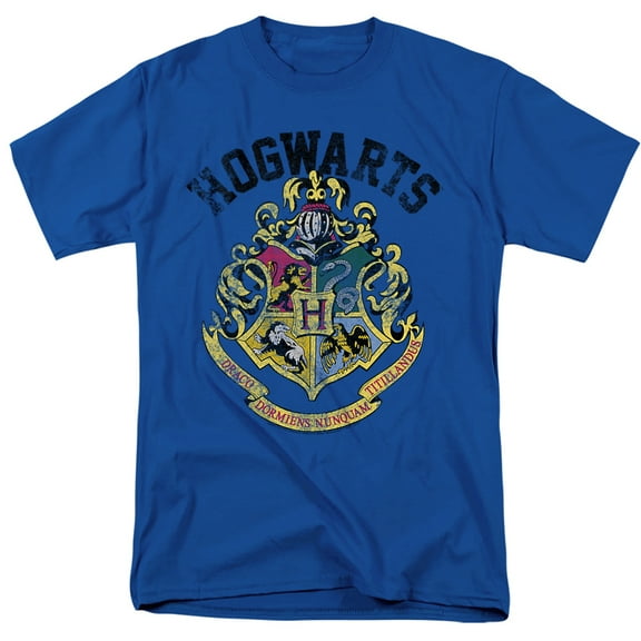 Harry Potter Hogwarts Crest Unisex Adult T Shirt, Royal, Small