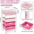 thumbnail image 3 of Rolling Cart with 4 Drawers,4 Tiers Rolling Utility Cart Craft Cart,Rolling Storage Drawer Cart with Mesh Top,Storage Cart with Drawers & 4 PCS DIY Lable, Rose Pink, 3 of 18