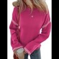 thumbnail image 2 of Suéteres para Mujer, Cuello Redondo Liso, Corte Holgado, Larga, Punto en Contraste, Jersey, Tops Rosa Roja L, 2 of 8