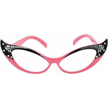 Pink Glasses Vintage Cat Eyes (Clear Lens) Adult Halloween Accessory