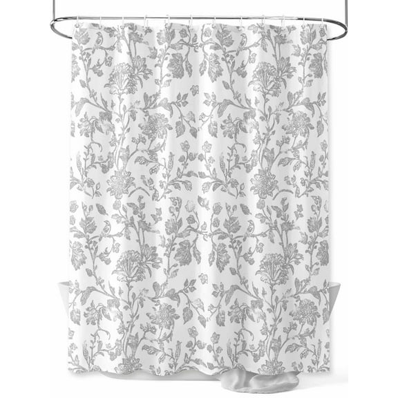 Shower Curtain Gray Pastoral Flower Bathroom Curtains with Hooks, Waterproof Fabric Farmhouse Floral Bath Shower Curtains Set for Bathroom Bathtubs Decor 36x72 Inch