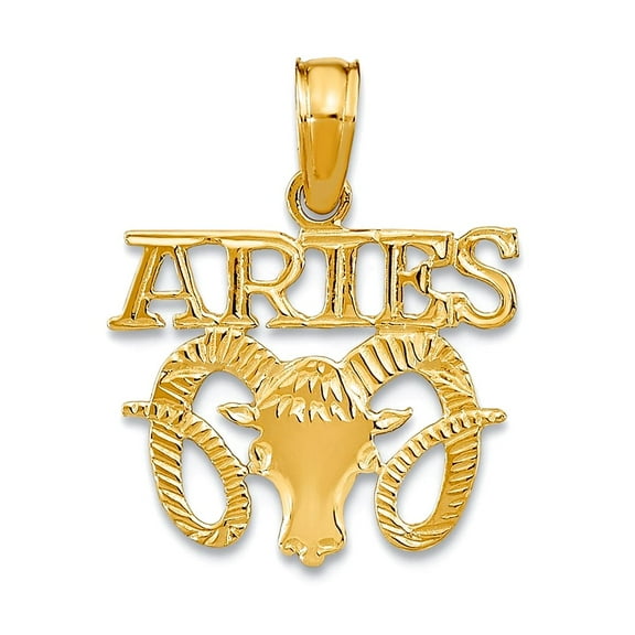 14k Gold Aries Block / Engraved Charm 17.3x13.55mm Wide Pendant Necklace for Women - .6 Grams