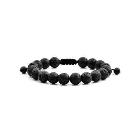 Accutron Black Bracelet - Men's Black Lava Polished Bead Adjustable Bracelet (10mm)