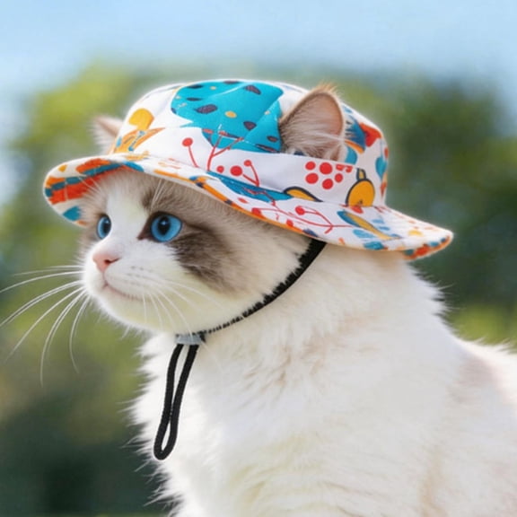 Pet Sun Hat with Ear Holes Adjustable Chin Strap Breathable Outdoor Headwear for Cats and Small Dogs Summer Travel 16.5 Inch