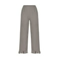 thumbnail image 4 of Plebaso Women's Summer Pants Elastic Waist Wide Leg Pants Womens Ruffle Hem Beach Trousers with Pockets, 4 of 6