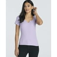 thumbnail image 2 of Real Essentials 4 Pack: Women's Soft Ribbed Knit Split Neck T-Shirt - Casual Office Summer Top (Available In Plus), 2 of 6