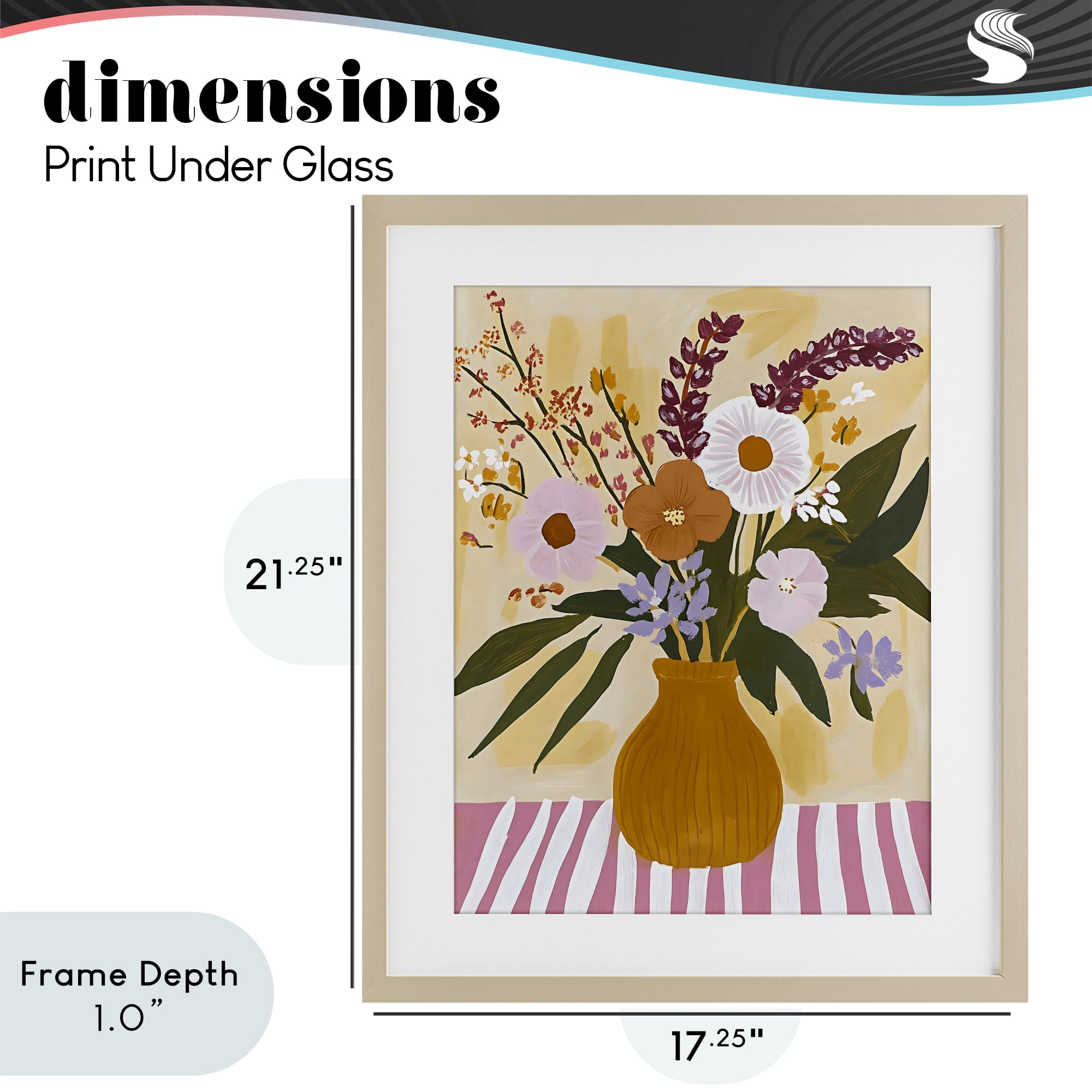 Stupell Industries Boho Flowers on Pink Stripes Birch Framed Print Under Glass, design by Creative Studio
