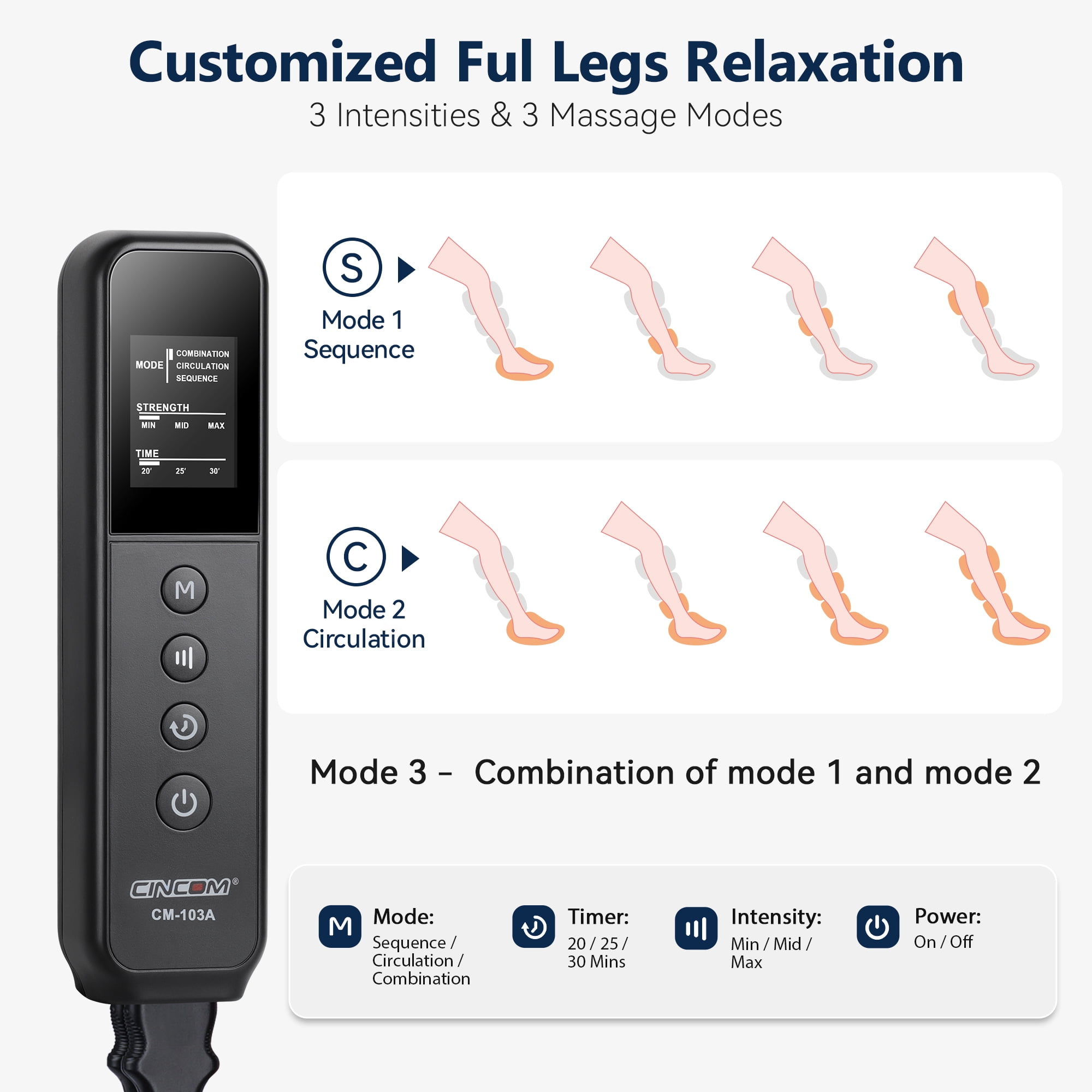 CINCOM Leg and Foot Massager for Circulation, Air Compression Calf Knee Massager, Handheld Controller with Multiple Massage, Leg Wraps Massage Boots for Pain Relief