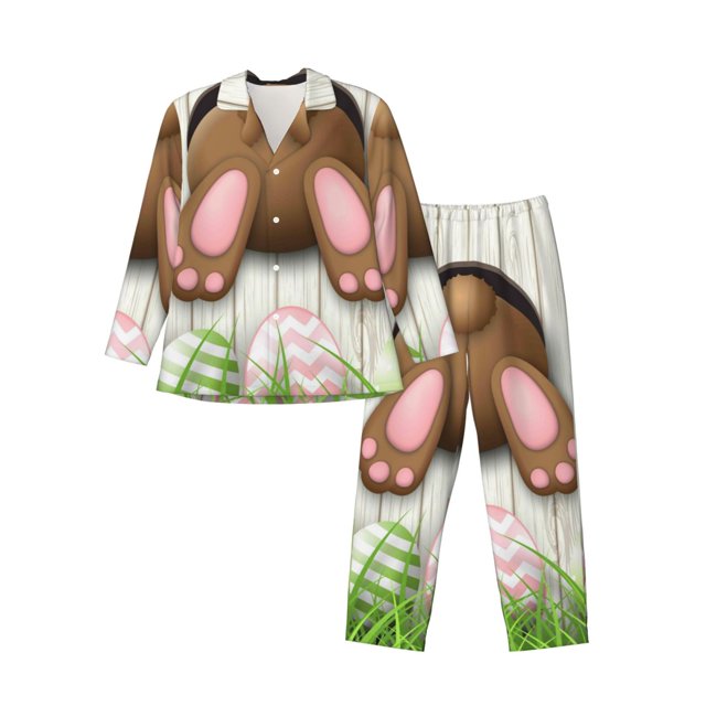 Balery Brown Bunny Pijama para Hombre de Dos Piezas con Manga Larga, Conjunto de Dormir y Descanso Suave con Bolsillos-X-Large
