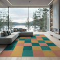 thumbnail image 2 of ODIKA 8'x10' Washable Area Rug Durable, Non-Slip Bedside Whimsical Alternating Geometric Block Cheerful Hopscotch for Living Room, Under Sectional, Family, 2 of 7