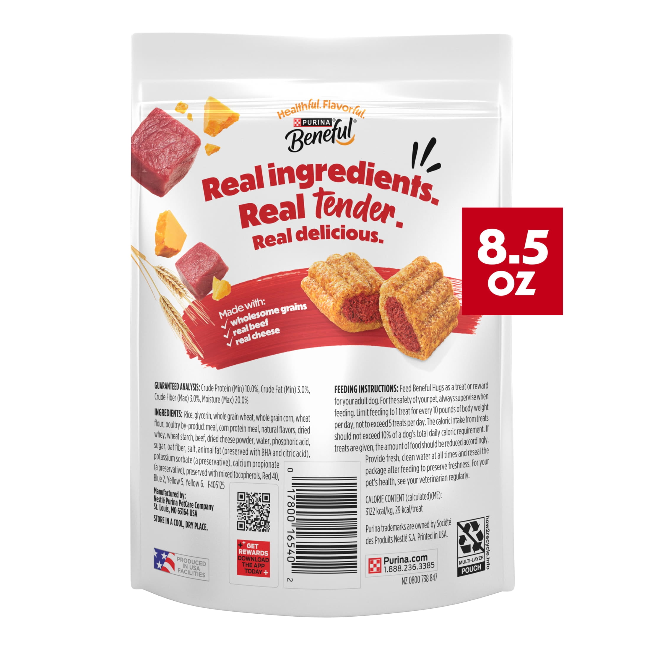 Purina Beneful Baked Delights Hugs with Real Beef and Cheese Oven Baked Dog Treats, 8.5 oz Pouch