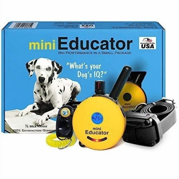 E-Collar ET‑300 Mini Educator Remote Humane Dog Training Collar Bundle – Yellow – ½‑Mile Waterproof E‑Collar   PetsTEK Clicker, 100 Levels