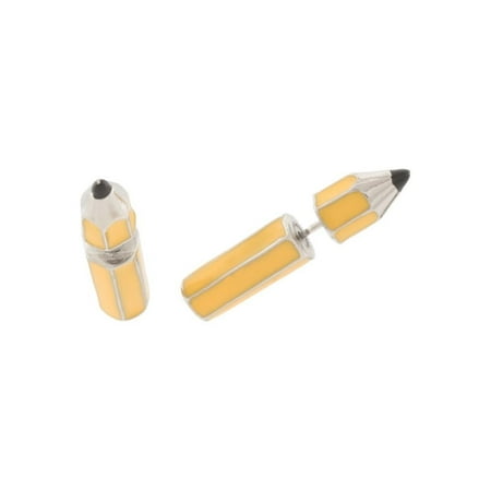 Betsey Johnson Pencil Design Front Back Stud Earrings, Silver and Yellow