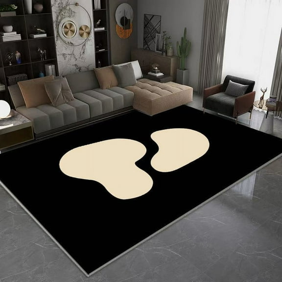 Washable Area Rug Traditional Tiled Area Rug, Vintage, Easy-Cleaning, for Bedroom, Kitchen, Living Room, Non Shedding, Black and White Creative Patterns-1