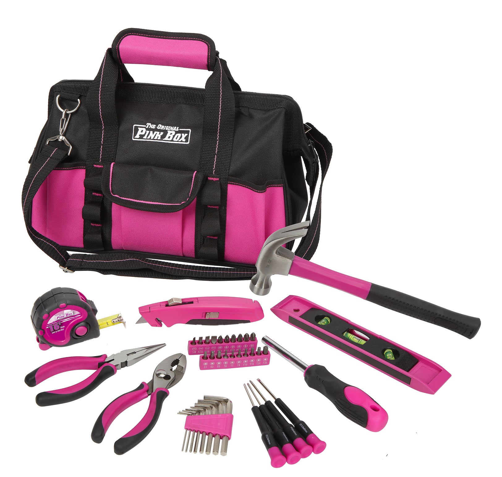 Pink Household 86-Pcs Hand Tool Set W/ Roll-Up Bag Basic Home Emergency Repairs 