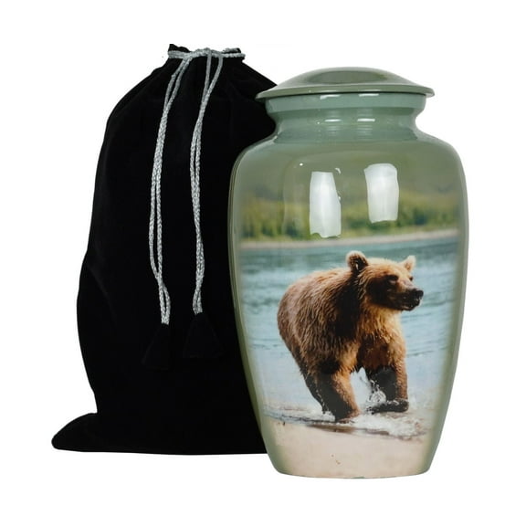 Urns for Human Ashes Adult Size Handcrafted Cremation Funeral Burial Decorative Urns with Velvet Bag – Secure Screw Top Seal - Protective Coating Bear Urn 200Cu/In