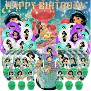 Jasmine Princess Party Supplies Decor Decorations Birthday Plates for Kids Tableware Balloons Cake Topper Fans