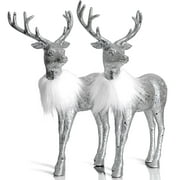 Ornativity Silver Glitter Christmas Reindeer Holiday Party Wood Deer Figurine Dinner Decorations