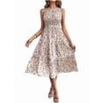 thumbnail image 3 of Robe d'Été Mi-Longue à Fleurs pour Femme, Manches à Volants, Robe Smockée Fluide pour Invitée de Mariage, Fleur Blanche, P, 3 of 9