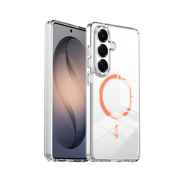 Sleektime Clear Magnetic Case Compatible with Samsung Galaxy S26 , [Military Grade Drop Tested] Slim Shockproof Protective Phone Cover with Magnetic Ring for Wireless Charging, Orange