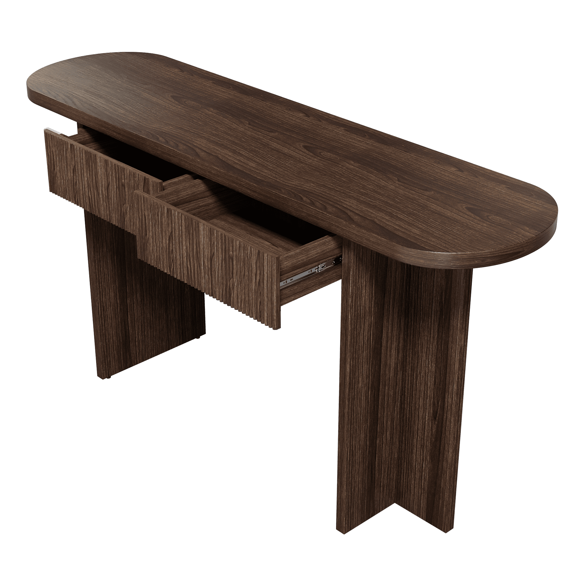 Mintazer 63" Fluted Console Table with 2 Drawers, Modern Entryway Tables with Storage, Sofa Table for Entryway Hallway Living Room, Brown