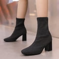 thumbnail image 2 of NECHOLOGY Botas Mujer Adulto Femenino Zapatos Botines para mujer Botas de mujer de tela con punta cuadrada y tacón y grueso Color sólido Media Botas de tamaño Botines Botas (Grey, 9), 2 of 5
