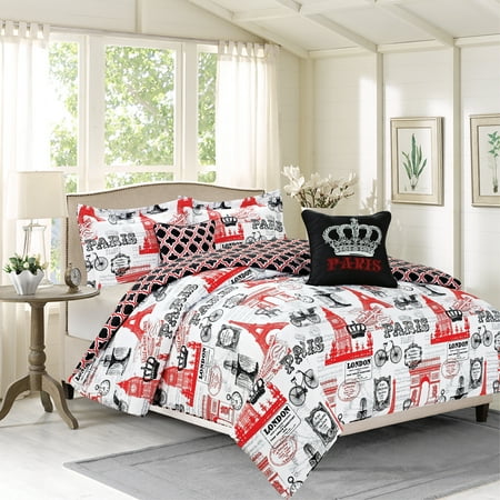 Bedding Twin 4 Piece Girls Comforter Bed Set, Paris Eiffel ...