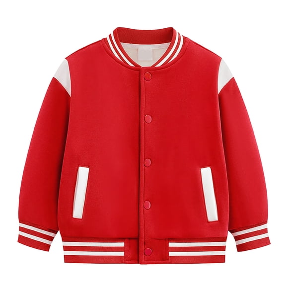 Qopobobo Kids Red Jackets Girls Kids Baseball Jackets Boys Girls Fit Varsity Jacket Casual Lightweight Plain Button Cardigan School Coat Red,7-8 Years