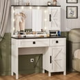 thumbnail image 4 of GIKPAL Vanity Set with Mirror & Lights, Get Ready Station Vanity with Storage Drawers & Glass Top, Farmhouse Vanity Desk with Power Strip, White, 4 of 9