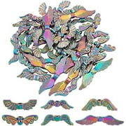 NOBRAND 48Pcs 6 Styles Angle Wing Beads Fairy Wing Charm Beads Wing with Heart Beads Butterfly Shape Beads Rainbow Color Wings Dangle Beads Alloy Beads for Jewelry Making Hole: 1.2~2mm