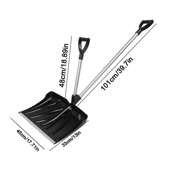 A Black Outdoor Snow Removal Shovel With Helper Handle Detachable Plastic Blade Ergonomic Grip For Heavy Snow Clearing