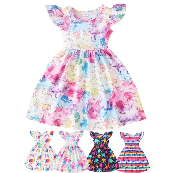 Toddler Girl Dress Casual Flutter Sleeve Little Girls Baby Sundress Kids Birthday Party Dresses 1-8 Years