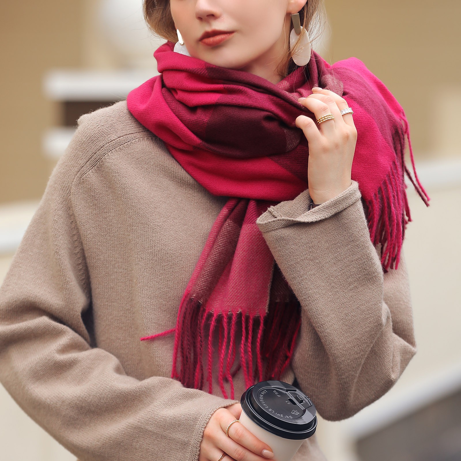 Écharpe D'hiver Femme épaisse Avec Franges - Longue, Plusieurs Coloris (rouge, Blanc, Bleu, Rose, Noir...), Laine Douce