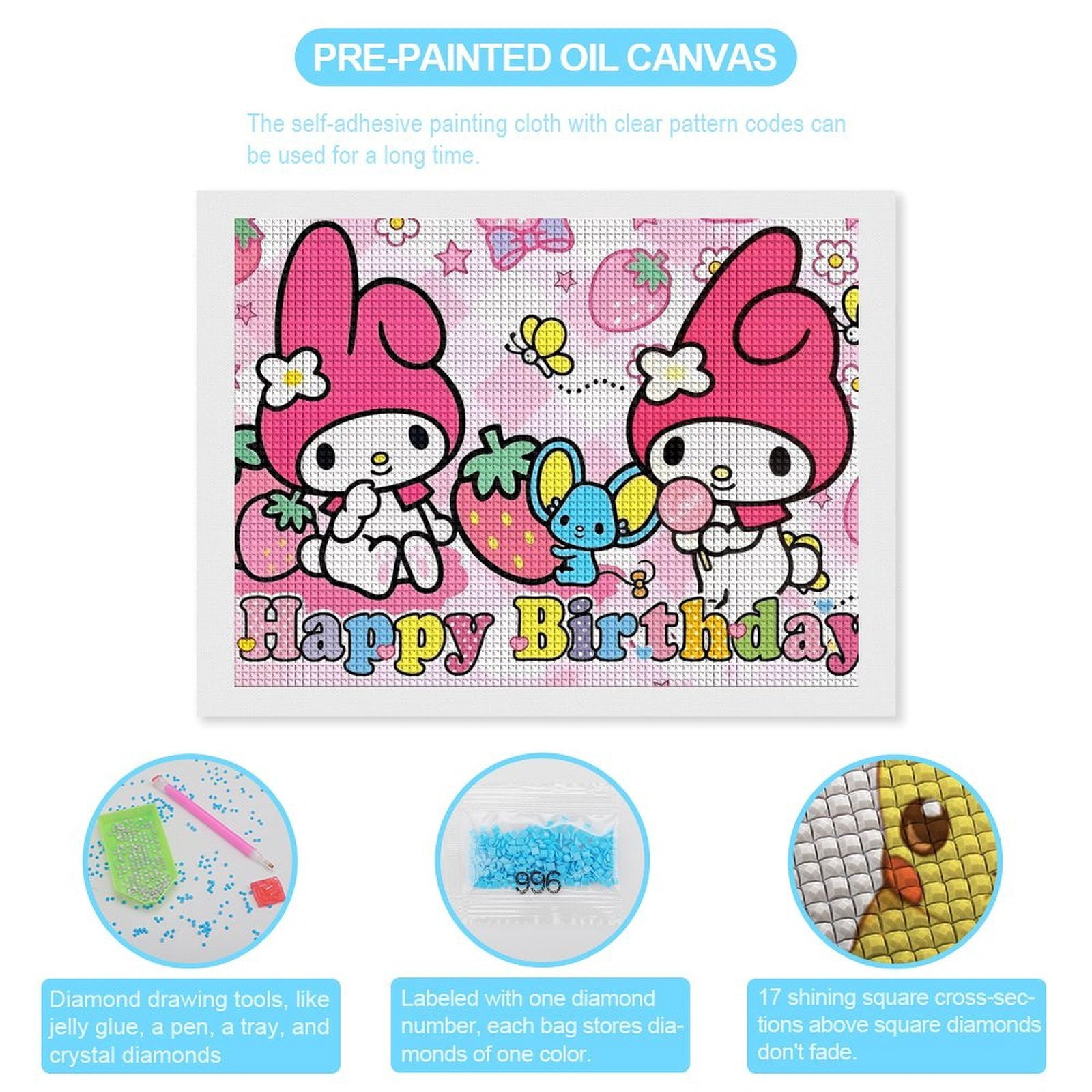 My Melody Diamond Painting Horizontal (Square Diamond) (Canvas), A Craft For Beginners, Suitable As A Gift Or Home Wall Decoration 12"x16"