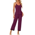 thumbnail image 1 of Conjunto de pijama de 2 piezas para mujer INSPIRE CHIC, top de tirantes con encaje y pantalón capri, suave modal, ropa de descanso, pijama XS rojo oscuro, 1 of 6