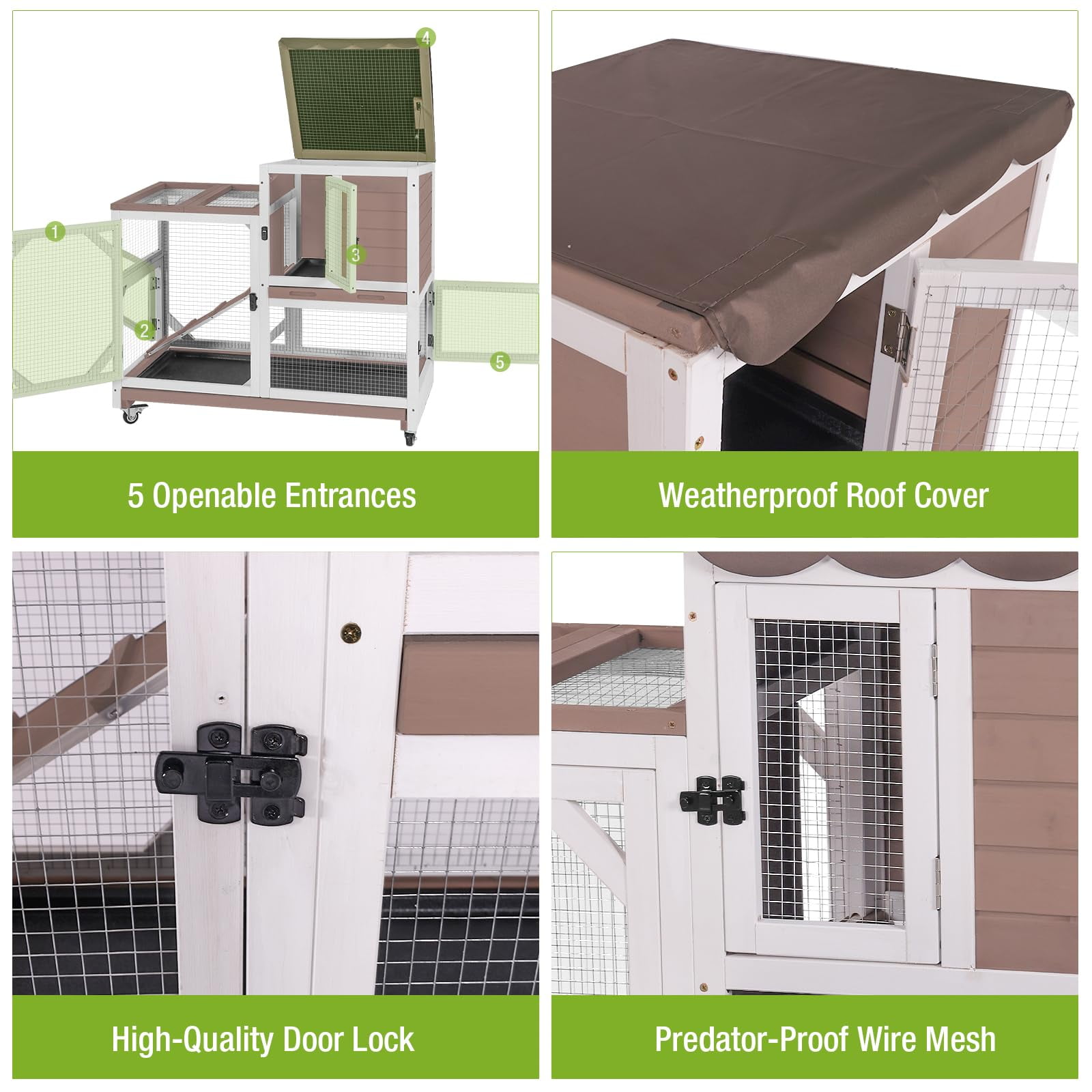 MEDEHOO 2-Story Rabbit Hutch with Chew-Proof Ramp & Pull-Out Trays - Indoor/Outdoor 39.3" Wooden Rabbit Cage on Wheels for Rabbits, Guinea Pigs