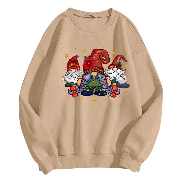 EHQJNJ Chandail en Molleton pour Femmes avec Poches Sans Capuche Mode Imprimé de Noël Col Rond Chandail en Molleton Tendance Manches Longues Pull pour Style Vacances Chandail en Molleton Graphique Café