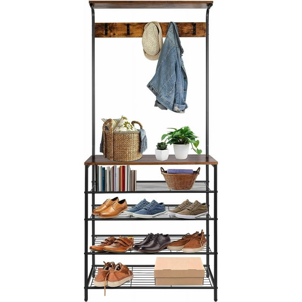 Entryway Standing Coat Rack with 5-Tier Storage Shelf, 3-in-1 Multi ...