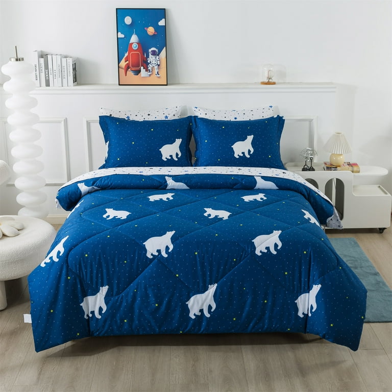 Wajade Boys Comforter Set, Galaxy Polar Bear Bedding, Full Size