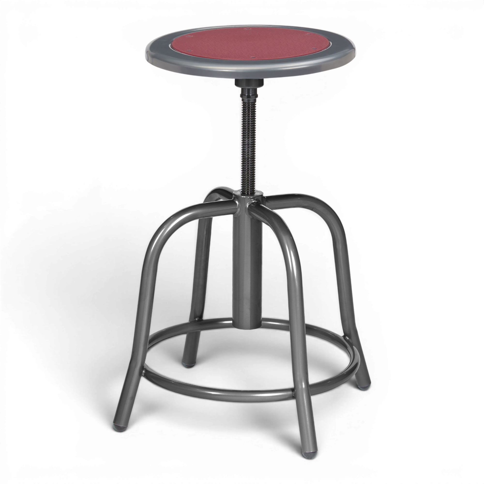 Vince Swivel Stool with Steel Seat, Grey Frame, Grey Seat with Burgundy Center