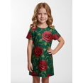 thumbnail image 2 of Girls Cute Casual Short Sleeve Dress A-Line Sundress Stretchy Holiday Style for Tween Girls Age 8-13 Crewneck, 2 of 6