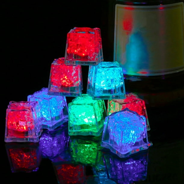 12 Piezas Cubo de Hielo LED Impermeable Colorido Parpadeo RáPido Brillo en la Oscuridad Iluminado para Bar Club DecoracióN de Fiesta de Bebida B