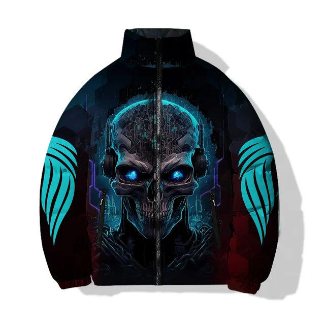 Abrigo de invierno para hombre, con algodón añadido para mantener el calor, estampado de calaveras personalizado, novedad en parkas, abrigos para hombre modernos y versátiles, chaquetas de invierno