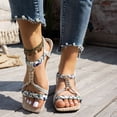 thumbnail image 3 of Dakaela Women's Boho Flat Sandals Ankle Strap Square Open Toe Braided Orthopedic Sandal Beach Vacation Dressy Summer Walking Shoes Grey Size 9.5, 3 of 6