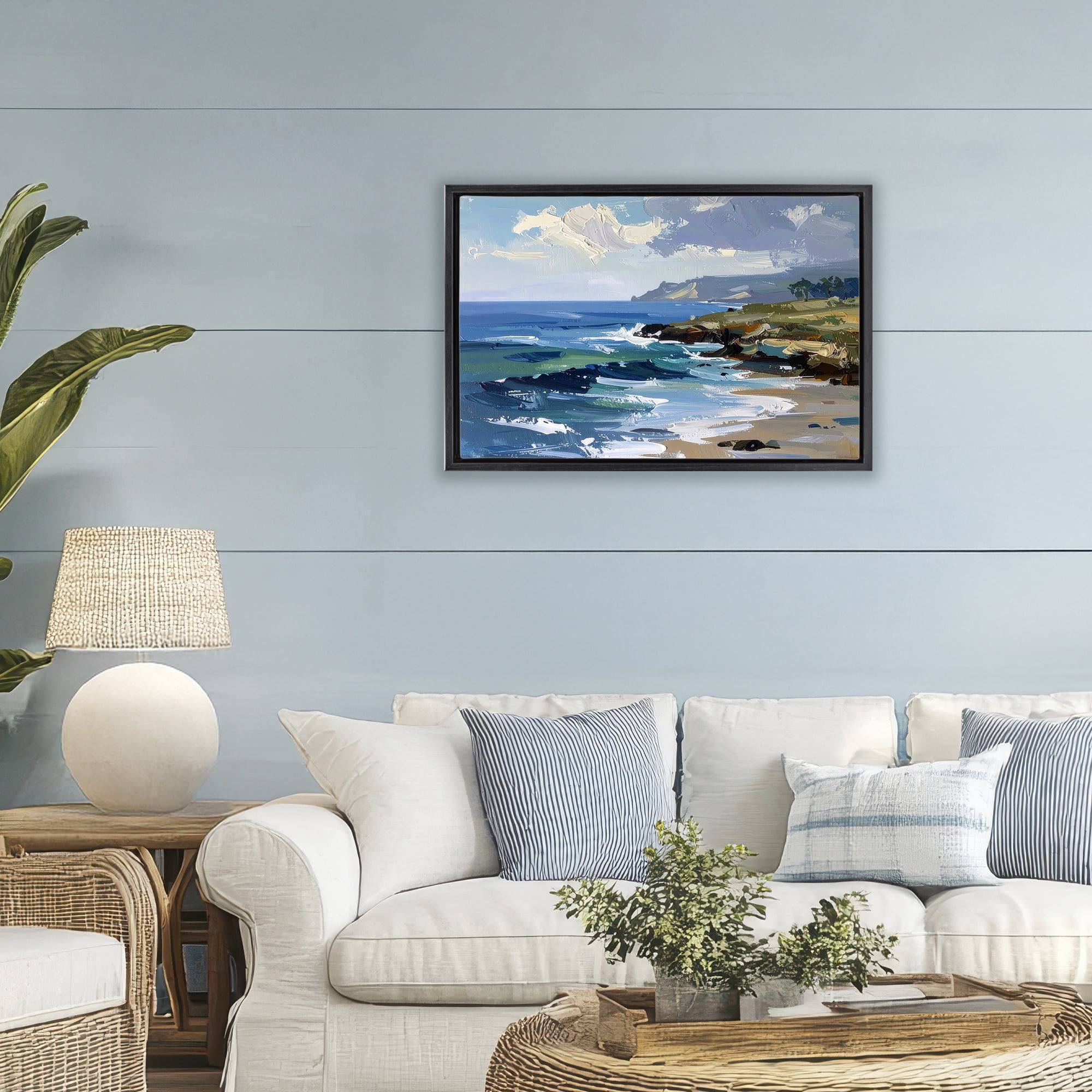 Stupell Industries Sky To Sea Impression Black Framed Floater Canvas Wall Art, design by Alonza Saunders