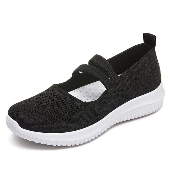 Office Shoes, Women Shoes, Womens Shoes, Women Mary Jane Walking Shoes Comfortable Knit Flats Slip On Dress Shoes for Women Casual Nurse Flats Diabetic Shoes With Arch Support, Black 6