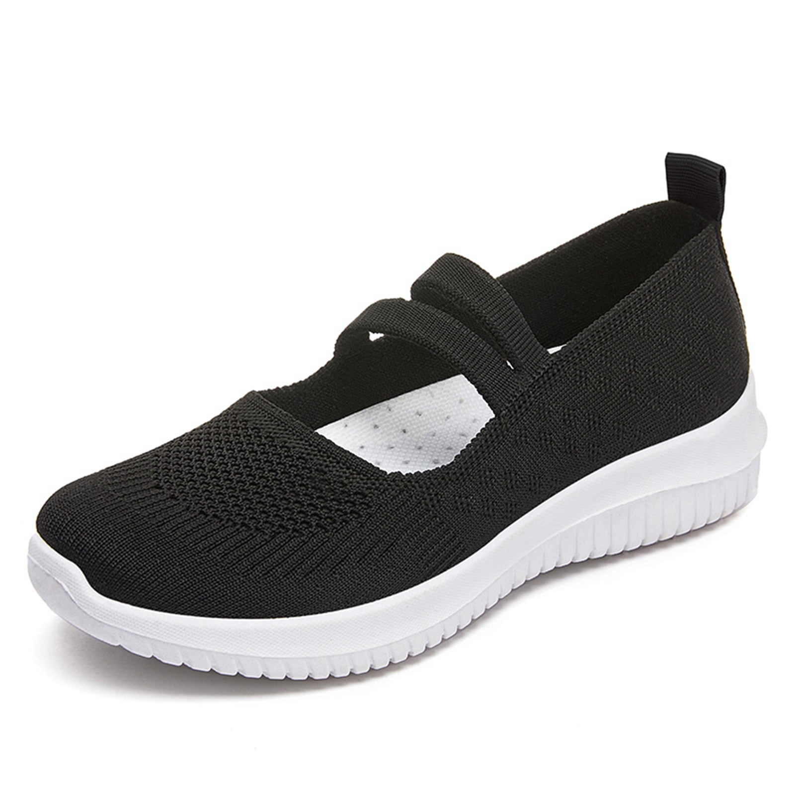Office Shoes, Women Shoes, Womens Shoes, Women Mary Jane Walking Shoes Comfortable Knit Flats Slip On Dress Shoes for Women Casual Nurse Flats Diabetic Shoes With Arch Support, Black 6