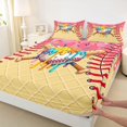 thumbnail image 4 of Castle Fairy Baseball Ice Cream Bed Sheets 4-Piece, Sport Theme Full Size Sheets, Yellow Pink Blue,1 Fitted Sheet, 1 Flat Sheet and 2 Pillowcases, 4 of 6