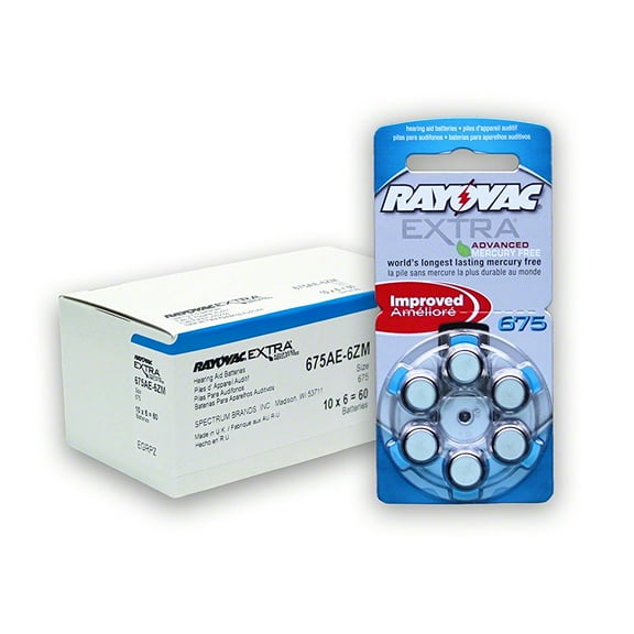 60 Rayovac Extra Hearing Aid Batteries Size: 675