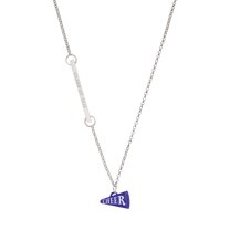Delight Jewelry Acrylic Navy Cheer Megaphone - Silvertone Class of 2026 Delicate Bar Necklace, 18.75"